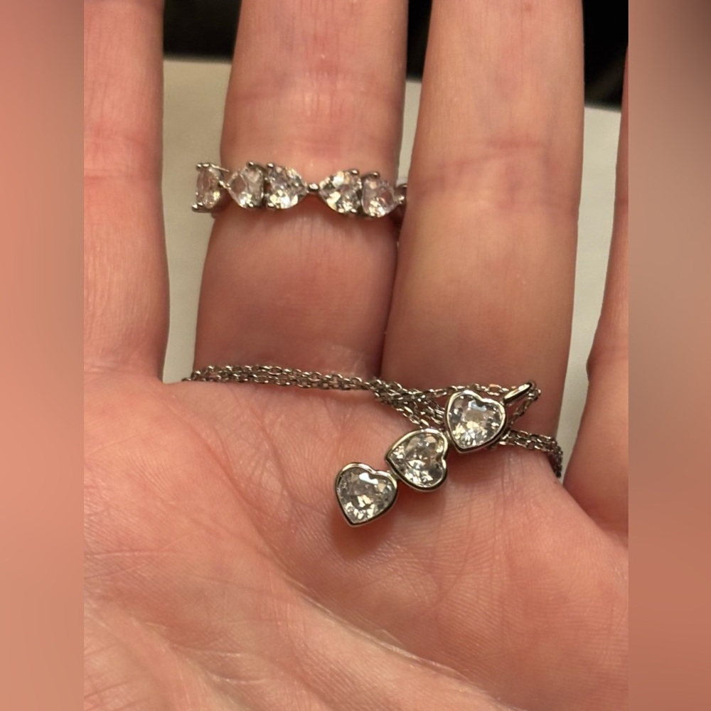 Charmed Aroma-Heart-Shaped Silver Necklace and Ring Set